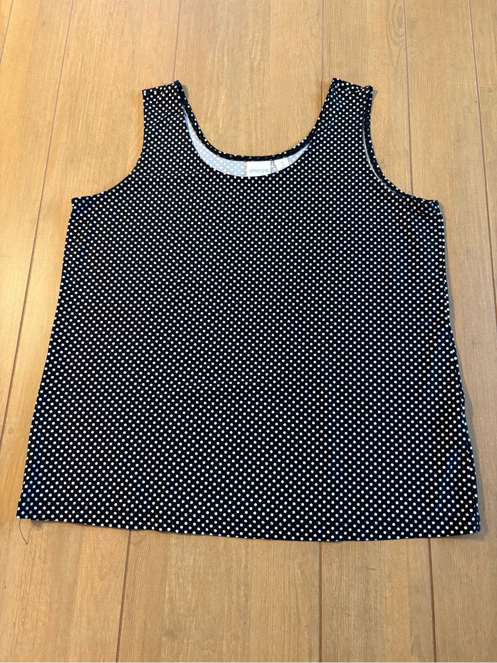 Chico’s Size 3 Black White Polka Dot Tank Top Stretch Sleeveless Shell Layering - Picture 6 of 11